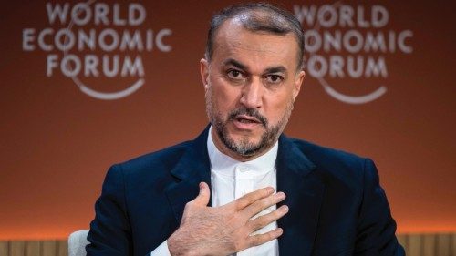Iranian Foreign Minister Hossein Amir-Abdollahian gestures during a session at the World Economic ... Iranian Foreign Minister Hossein Amir-Abdollahian gestures during a session at the World Economic ...