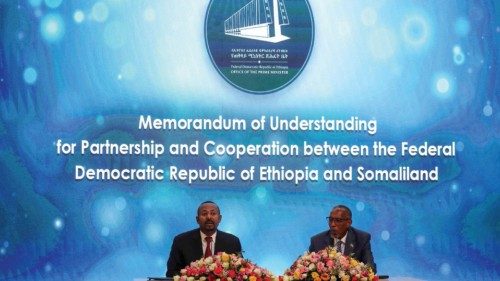 FILE PHOTO: Somaliland President Muse Bihi Abdi and Ethiopias Prime Minister Abiy Ahmed attend the ... FILE PHOTO: Somaliland President Muse Bihi Abdi and Ethiopias Prime Minister Abiy Ahmed attend the ...