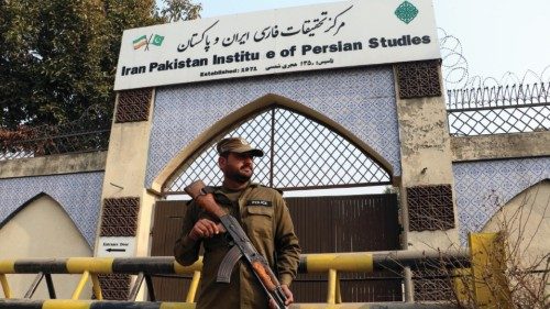 epa11089217 A Pakistani security official stands guard outside the Iranian cultural center, in ... epa11089217 A Pakistani security official stands guard outside the Iranian cultural center, in ...