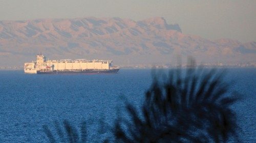 FILE PHOTO: Container ships sail across the Gulf of Suez towards the Red Sea before entering the ...