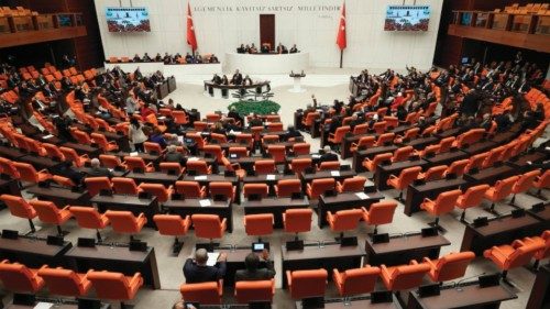 Lawmakers attend a session before voting on a bill regarding Sweden's accession to NATO, on January ...