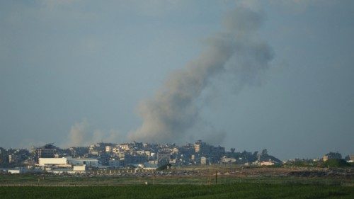 Smoke rises during an explosion in Gaza, amid the ongoing conflict between Israel and the ...