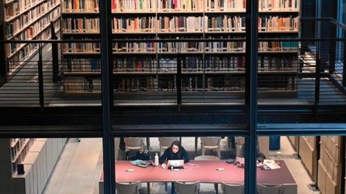 A person studies atthe Shoah Memorial Library in Milan, 18 Janury 2024. The Shoah Memorial is ...