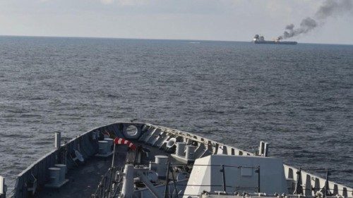 Indian Navy's guided missile destroyer INS Visakhapatnam responds as smoke rises from Marlin Luanda, ... Indian Navy's guided missile destroyer INS Visakhapatnam responds as smoke rises from Marlin Luanda, ...