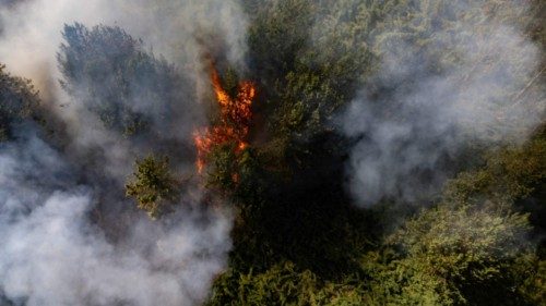 This aerial view shows flames and smoke billowing from a forest fire in Nemocon, Colombia on January ... This aerial view shows flames and smoke billowing from a forest fire in Nemocon, Colombia on January ...