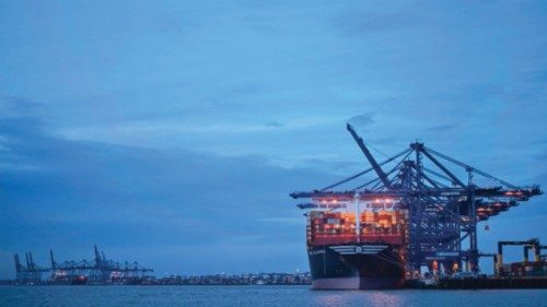 Stacks of containers are pictured on the deck of the MSC Allegra container ship, docked beside ... Stacks of containers are pictured on the deck of the MSC Allegra container ship, docked beside ...