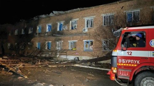 A view shows a fire truck next to a building damaged following a bomb blast, amid Russia's attack on ... A view shows a fire truck next to a building damaged following a bomb blast, amid Russia's attack on ...