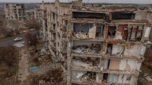 TOPSHOT - This aerial photograph taken on February 1, 2024, shows residential buildings destroyed by ...