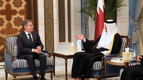 U.S. Secretary of State Antony Blinken meets with Qatar's Emir Sheikh Tamim bin Hamad Al Thani and ...