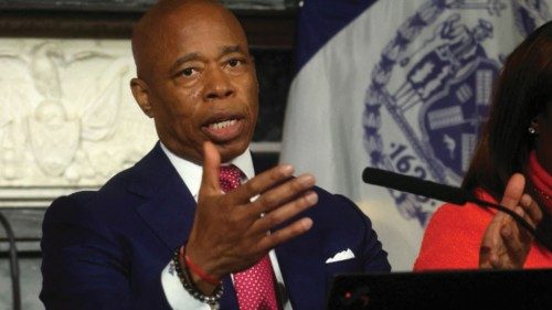 FILE PHOTO: New York City Mayor Eric Adams speaks during a press conference amid an election ... FILE PHOTO: New York City Mayor Eric Adams speaks during a press conference amid an election ...