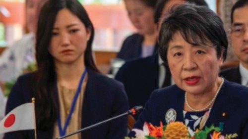 CORRECTION / Japan?s Minister of Foreign Affairs Yoko Kamikawa (C) speaks during the 5th Ministerial ... CORRECTION / Japan?s Minister of Foreign Affairs Yoko Kamikawa (C) speaks during the 5th Ministerial ...
