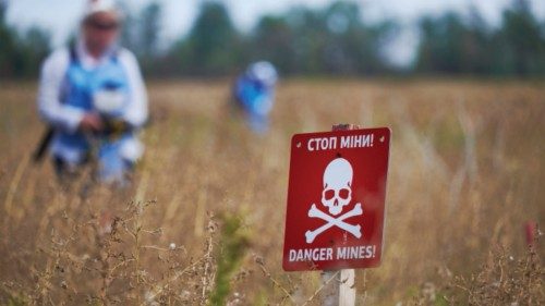 MIRNA DOLYNA, UKRAINE - SEPTEMBER 07: Workers with the Danish Demining Group clear a 270,000 square ... MIRNA DOLYNA, UKRAINE - SEPTEMBER 07: Workers with the Danish Demining Group clear a 270,000 square ...