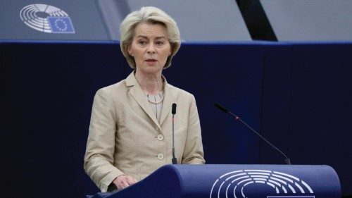 epa11186019 European Commission President Ursula von der Leyen speaks during a debate on European ... epa11186019 European Commission President Ursula von der Leyen speaks during a debate on European ...