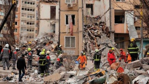 Rescuers work at a heavily damaged multi-story apartment building, following a Russian drone attack, ... Rescuers work at a heavily damaged multi-story apartment building, following a Russian drone attack, ...