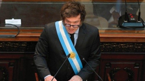 TOPSHOT - Argentina's President Javier Milei gestures while delivering his first policy speech to ... TOPSHOT - Argentina's President Javier Milei gestures while delivering his first policy speech to ...