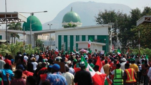 Protestors march towards Nigeria National Assembly during a protest in Abuja on February 27, 2024. ... Protestors march towards Nigeria National Assembly during a protest in Abuja on February 27, 2024. ...