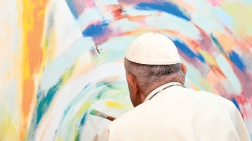 Pope Francis paints a mural during a meeting with young members of Scholas Occurentes educational ... Pope Francis paints a mural during a meeting with young members of Scholas Occurentes educational ...