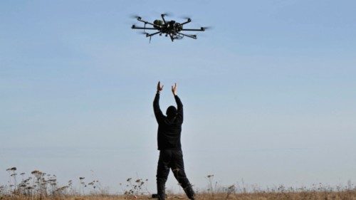 (FILES) A pilot practices with a drone on a training ground in Kyiv region on February 29, 2024, ...