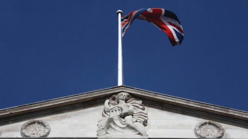 epa11233561 The Union flag flies atop the Bank of England in London, Britain, 21 March 2024. The ...