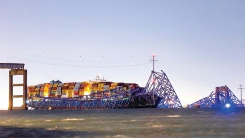 epa11244213 The Francis Scott Key Bridge rests partially collapsed after a cargo ship ran into it in ... epa11244213 The Francis Scott Key Bridge rests partially collapsed after a cargo ship ran into it in ...