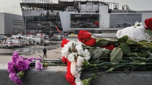 epa11244630 A view of the burnt Crocus City Hall concert venue, four days after a terrorist attack ... epa11244630 A view of the burnt Crocus City Hall concert venue, four days after a terrorist attack ...