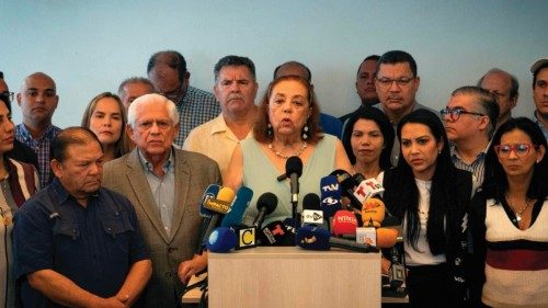 Venezuela's presidential candidate for the Plataforma Unitaria Democrática (PUD) Corina Yoris speaks ... Venezuela's presidential candidate for the Plataforma Unitaria Democrática (PUD) Corina Yoris speaks ...