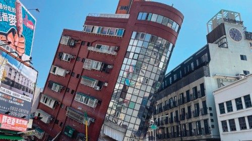 This photo taken by Taiwan's Central News Agency (CNA) on April 3, 2024 shows a damaged building in ...
