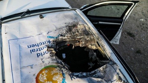 epa11255114 A destroyed car of the NGO World Central Kitchen (WCK) sits along Al Rashid road, ... epa11255114 A destroyed car of the NGO World Central Kitchen (WCK) sits along Al Rashid road, ...