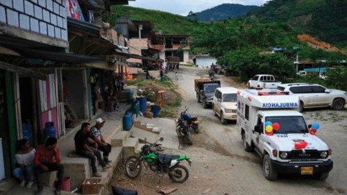 An ambulance funded by local communities and the FARC dissident armed rebel faction Central General ...