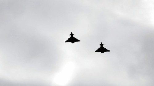 epa11248204 German Air Force eurofighters fly over the Freedom Square, demonstrating the presence of ... epa11248204 German Air Force eurofighters fly over the Freedom Square, demonstrating the presence of ...
