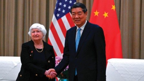 TOPSHOT - China's Vice Premier He Lifeng (R) and US Treasury Secretary Janet Yellen shake hands ... TOPSHOT - China's Vice Premier He Lifeng (R) and US Treasury Secretary Janet Yellen shake hands ...