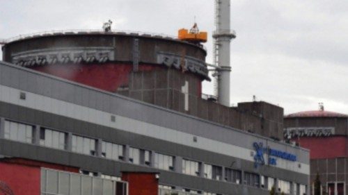 (FILES) A photo shows a view of the Russian-controlled Zaporizhzhia nuclear power plant in southern ...