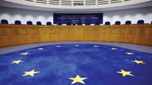 A general view shows the courtroom of the European Court of Human Rights who will hand out rulings ...