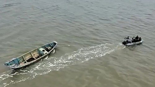 Grab from a handout video released on April 14, 2024 by the Brazilian Federal Police showing police ...