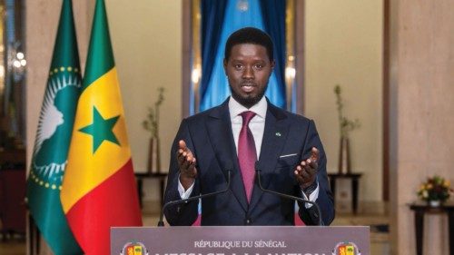 Senegal's newly elected president Bassirou Diomaye Faye addresses the nation ahead of Senegal's ...