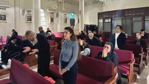 Holy Mass being celebrated at the Holy Family Parish in Gaza.