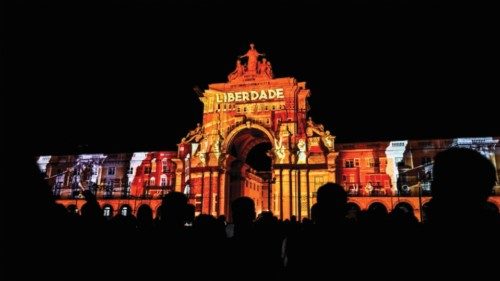 Carnation revolution?s pictures of the Portuguese photojournalist Alfredo Cunha are projected at Rua ...