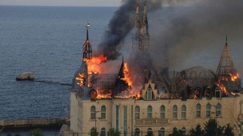 An educational institution building burns after a Russian missile strike, amid Russia's attack on ... An educational institution building burns after a Russian missile strike, amid Russia's attack on ...