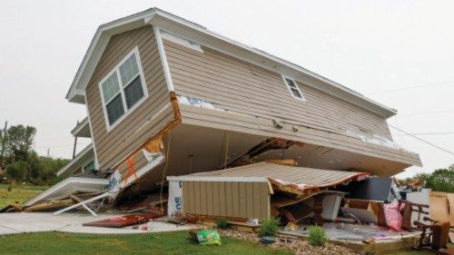 epa11364552 A general view of a house leaning on its side after being hit by a tornado in Temple, ... epa11364552 A general view of a house leaning on its side after being hit by a tornado in Temple, ...