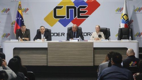 epa11376581 Rectors of the National Electoral Council (CNE), Conrado Perez (L), and Carlos Quintero ... epa11376581 Rectors of the National Electoral Council (CNE), Conrado Perez (L), and Carlos Quintero ...
