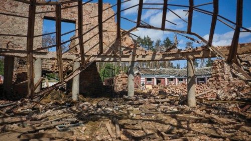 epa11379740 The site of a rocket hit to the riding hall of the Equestrian Center of the Veterinary ... epa11379740 The site of a rocket hit to the riding hall of the Equestrian Center of the Veterinary ...