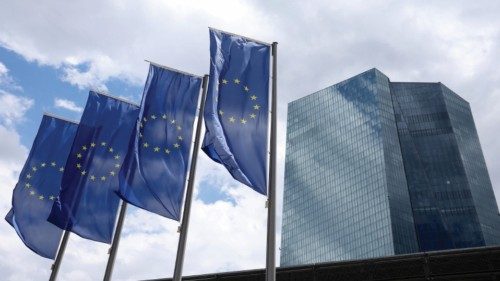 epa11393091 European flags in front of the European Central Bank (ECB) before a press conference ... epa11393091 European flags in front of the European Central Bank (ECB) before a press conference ...