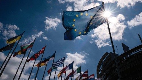 This photograph shows European countries' flags waving in front of the European Parliament building ... This photograph shows European countries' flags waving in front of the European Parliament building ...