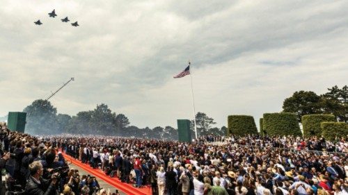 epa11394623 Airplanes fly over the commemorative ceremony for the 80th anniversary of D-Day landings ...