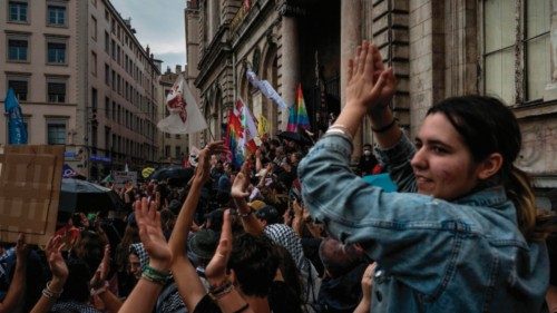 Demonstrators gather in the Terreaux square during an anti far-right rally following the European ... Demonstrators gather in the Terreaux square during an anti far-right rally following the European ...