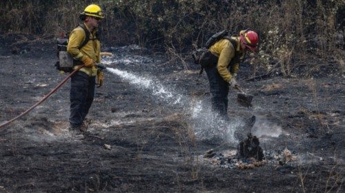 Firefighters battle the remains of the Aero fire near Copper Cove Village, California, U.S., June ... Firefighters battle the remains of the Aero fire near Copper Cove Village, California, U.S., June ...
