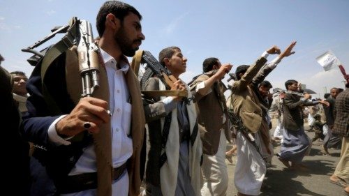 epa11434467 Shiite Houthi supporters attend a ceremony marking the Shiite religious Day of al-Ghadir ...
