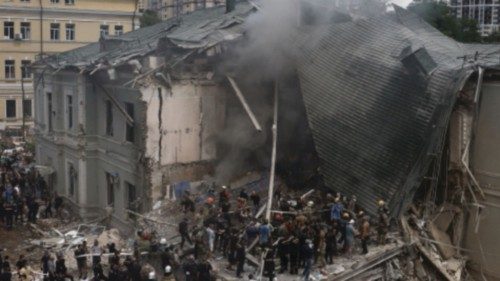 Rescuers work at Ohmatdyt Children's Hospital that was damaged during Russian missile strikes, amid ... Rescuers work at Ohmatdyt Children's Hospital that was damaged during Russian missile strikes, amid ...
