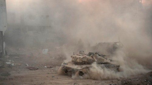 This handout picture released by the Israeli army on July 11, 2024 shows an Israeli army battle tank ... This handout picture released by the Israeli army on July 11, 2024 shows an Israeli army battle tank ...