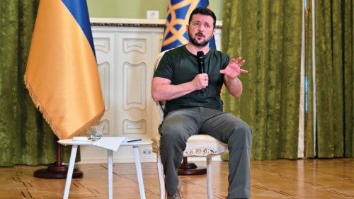 Ukraine's President Volodymyr Zelensky gestures as he speaks during his press-conference in Kyiv on ... Ukraine's President Volodymyr Zelensky gestures as he speaks during his press-conference in Kyiv on ...